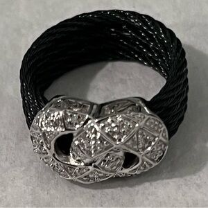 CHARRIOL CELTIC NOIR AUTHENTIC RARE 18K WHITE GOLD/DIAMONDS CABLE RING